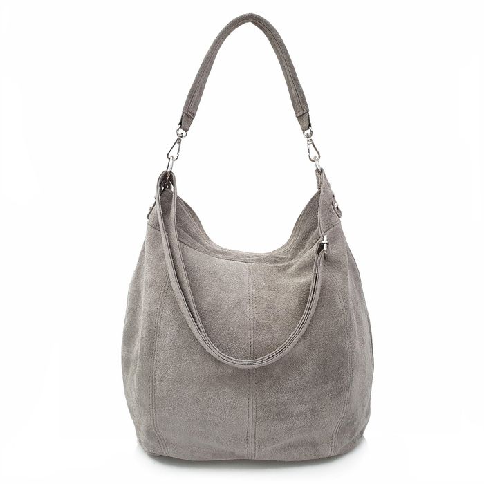 VERA PELLE torebka damska zamszowa worek z paskiem V469 j.taupe