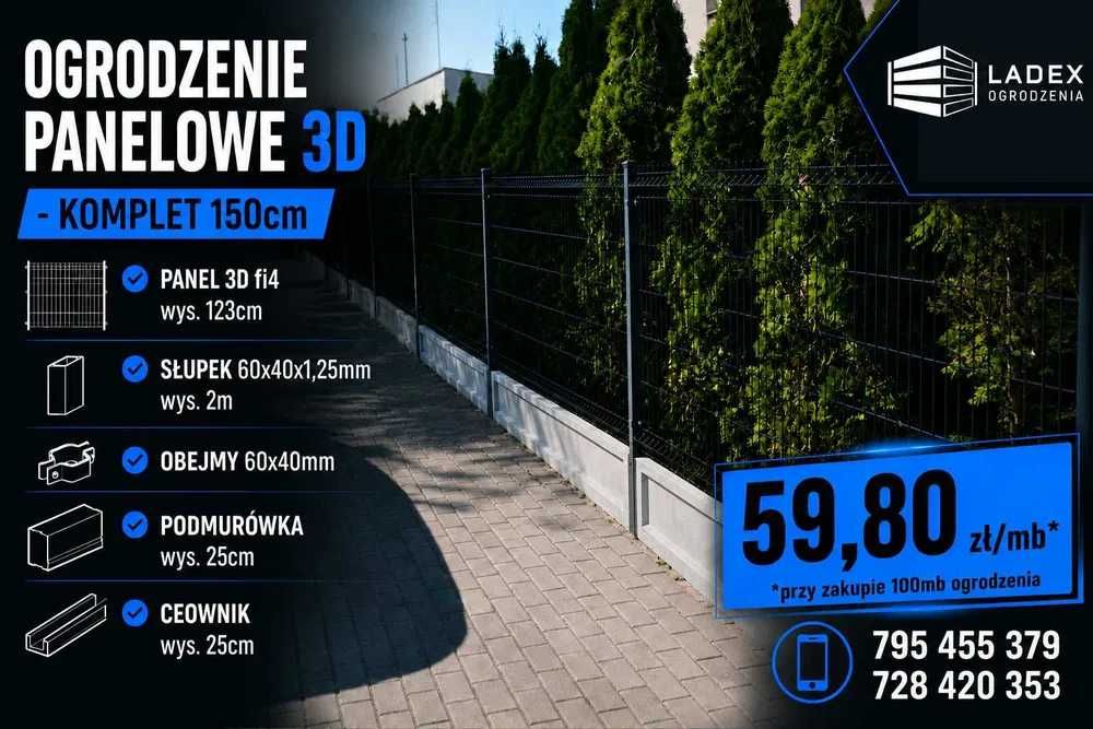 Ogrodzenie panelowe 4mm, panel 123cm, ogrodzenie 150cm, podmurówka 25cm - powiat Wejherowski