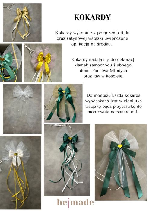 Kokardy ślubne do dekoracji domu PM, samochodu ślubnego