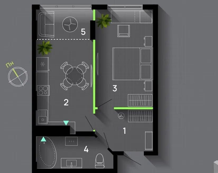 1-кімнатна в новобудові,7 поверх,44.8 м.кв