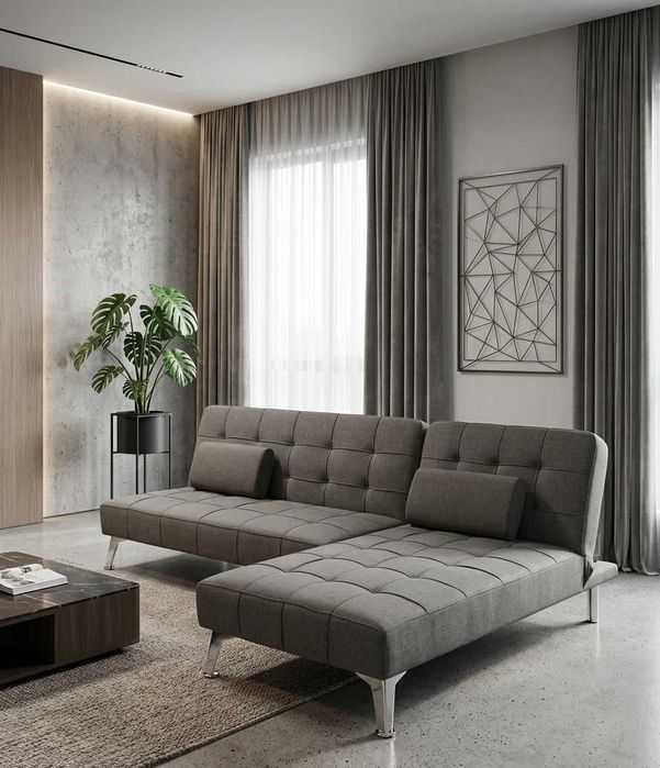 Sofá-cama em tecido cinzento - Envio grátis