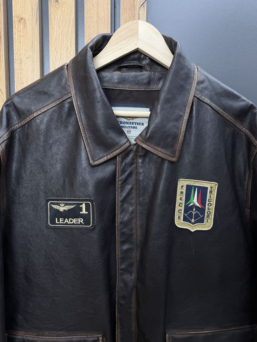 Aeronautica Militare Leather Flight Bomber Jacket Brown куртка бомбер шкіряна