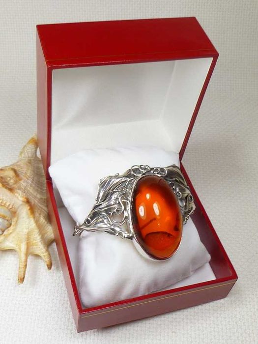 Bransoletka srebrna z bursztynem, handmade 540-35