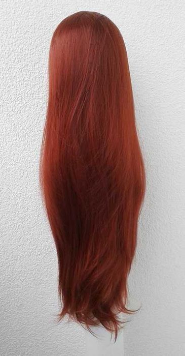 Lace Front Czerwona ruda peruka długa prosta z przedziałkiem cosplay