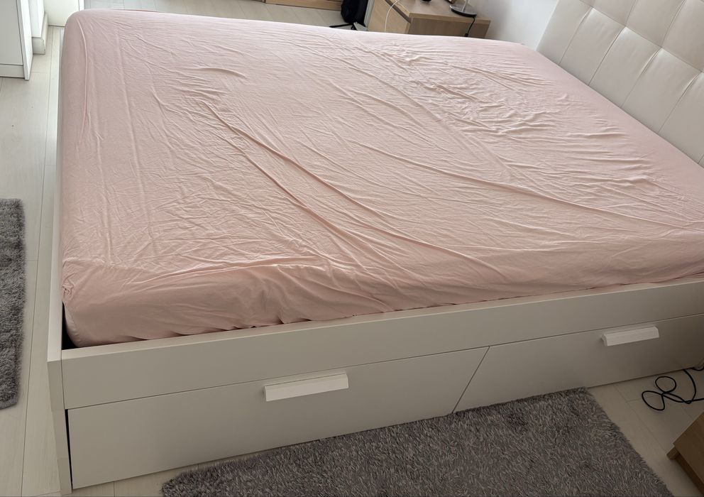 Estrutura cama com arrumação, Ikea, Modelo BRIMNES, branco