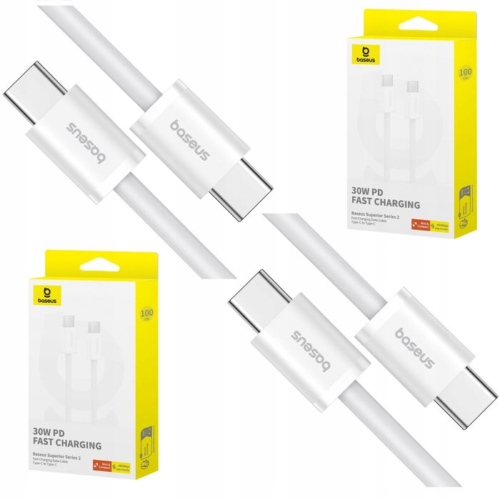2X Baseus Kabel Przewód Usb-C 30W Pd 480Mb/S 1M Biały 2X Usb C Typ C