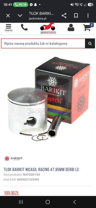 Tłok Barikit Derbi Senda
