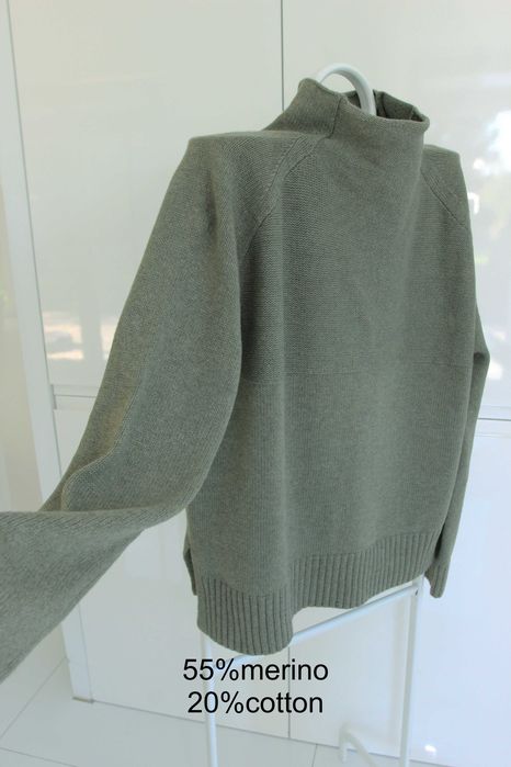 Malene Birger 55% merino bawełna golf szałwia luksusowy M L