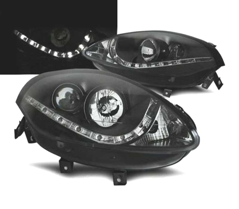 FARÓIS FIAT BRAVO 07- LUZ DIURNA FUNDO NEGRO