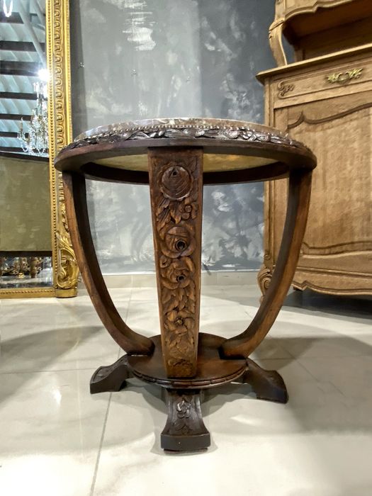 Stolik Kawowy okragly z marmurowym blatem Art Deco