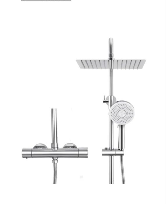 Conjunto de chuveiro SOFETIY MAX cromado com misturador termostático quadrado Válvula 30*30cm, Chuveiro Redondo com 5 Jatos
