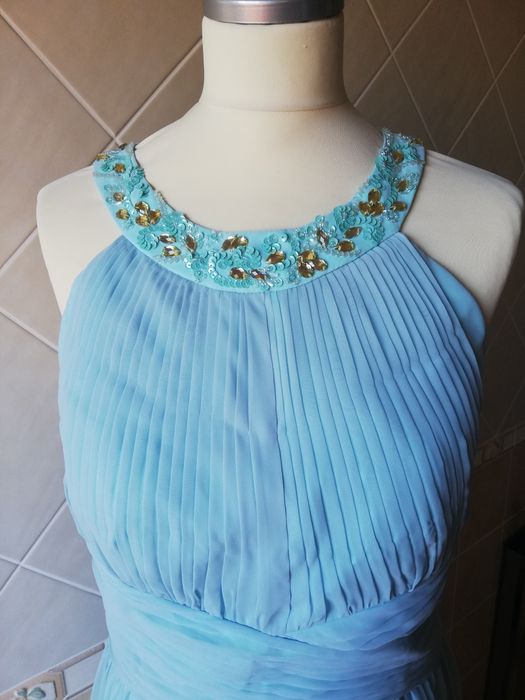Vestido comprido cerimónia em azul bebé