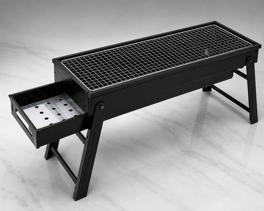 Складной портативный мангал BBQ Grill Portable 100×22×72 см, гриль-барбекю с решеткой для пикника и дачи