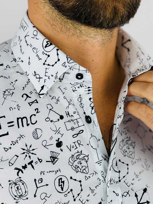 GIOVANNI PERA Koszula męska K018 Einstein, biała, czarna, nauka