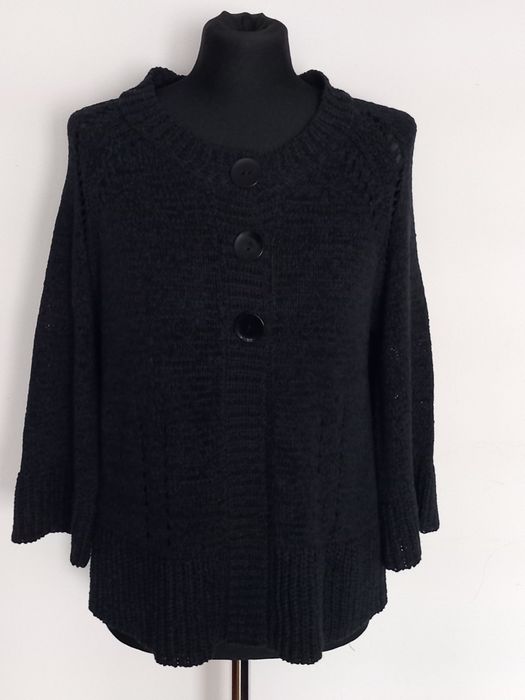 Czarny Kardigan/Sweter Dzianinowy Rozkloszowane Rękawy 3/4 jak Nowy