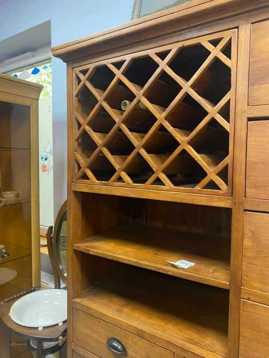 Witryna drewniana tekowa lite drewno kolonialna na wino FV DOWÓZ