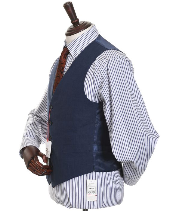 M&S granatowa kamizelka garniturowa z lnem elegancka Regular Fit r. 46