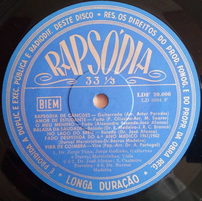 José Afonso, Barros Madeira, etc. - - - - - Coimbra Serenade	- - - 	LP
