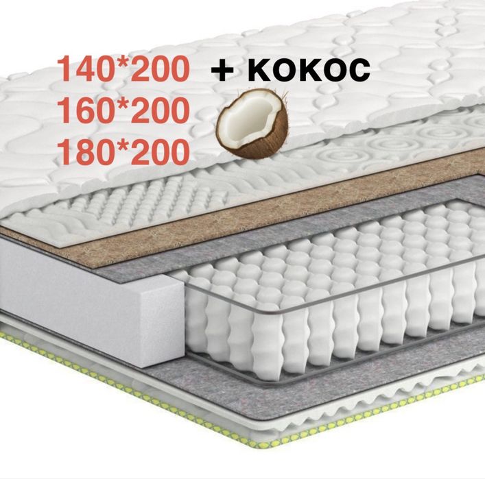 ‼️140*200  160*200  180*200‼️ КОКОС матрац В наявності Доставка Матрас