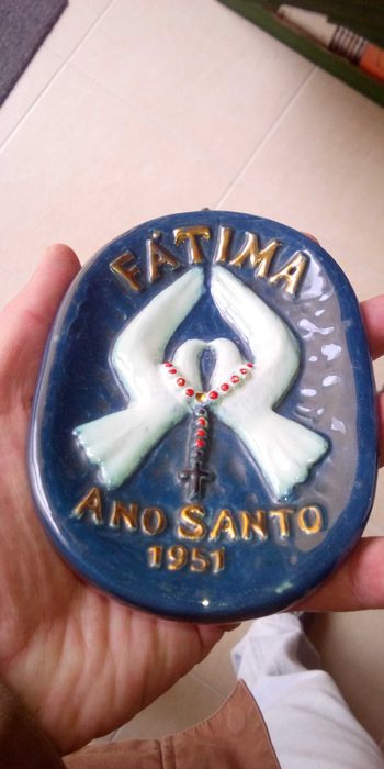 Antigo Cinzeiro - Faiança Secla - Pombas Terço Fatima Ano Santo 1951