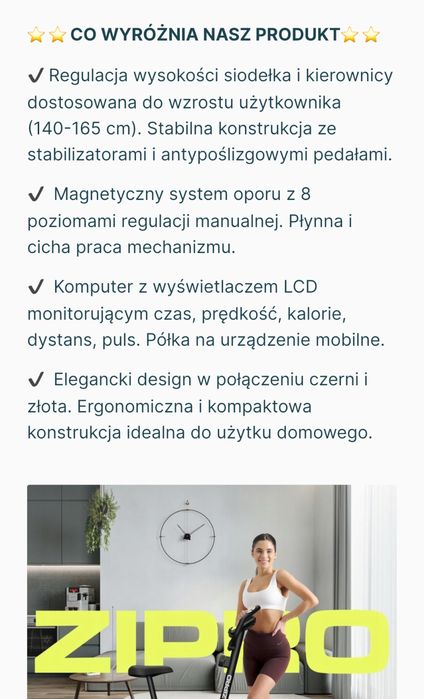 Rower stacjonarny zipro czarno zloty lcd