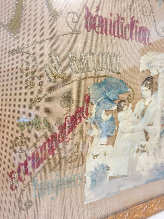 Grande antigo registo francês com bordados e celuloíde Sec. XIX