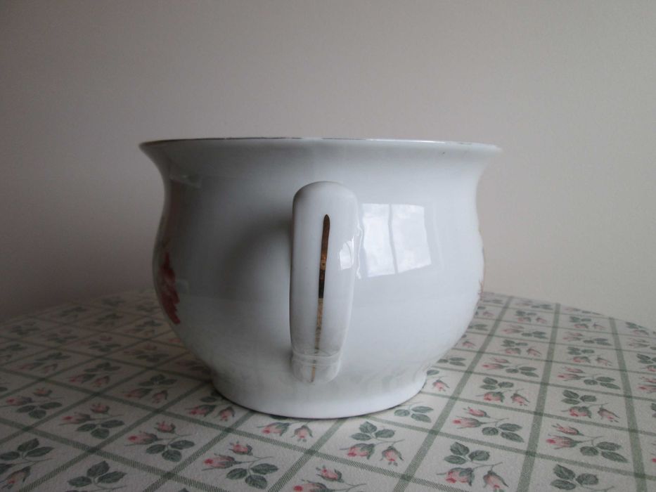 Penico Antigo Vista Alegre - Pintado - Flores Vermelhas e Fio Dourado