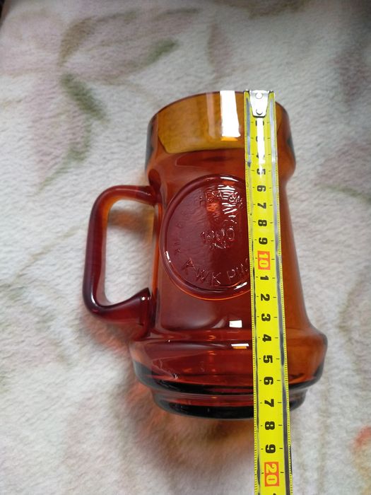 kufel szklany pomarańczowy 1990