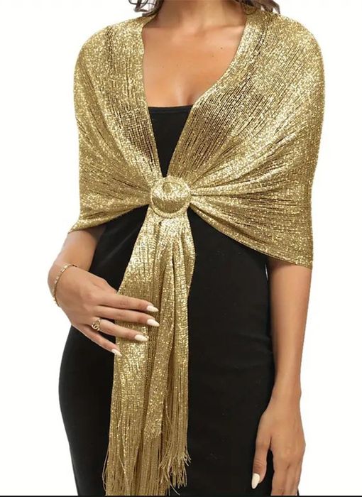 Nowy złoty szal etola plus klamra 170 x 45 złota nitka