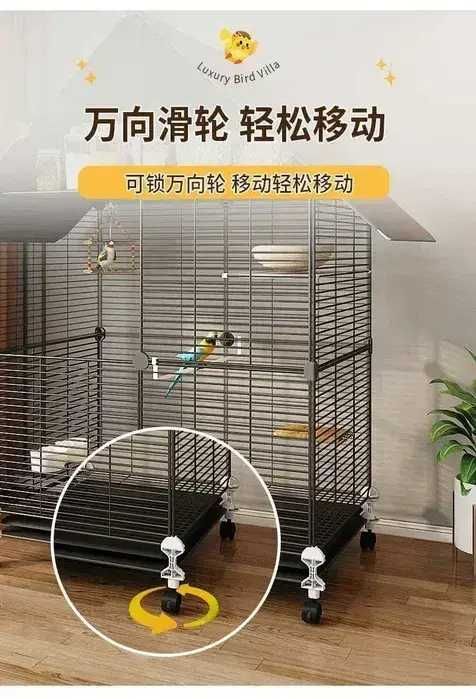 Металева клітка для птахів на колесах з аксесуарами 82х37х37см KP-82