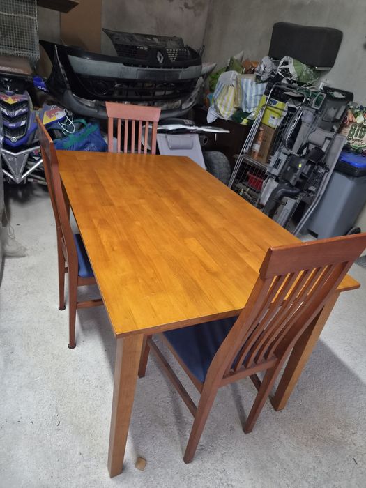 Mesa madeira maciça pinho mel +3 cadeiras (entrega incluida)