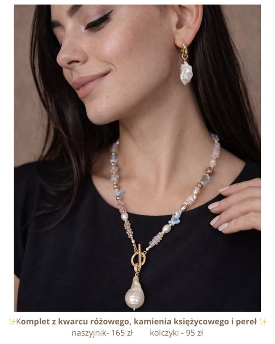 Autorskie kolie naszyjnik  z naturalnych kamieni i pereł