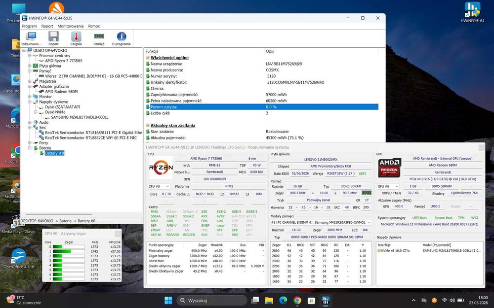 Laptop LENOVO ThinkPad E16 Gen 2/16"/AMD R7-7735HS-4.8G/16GB/1TB/Win11