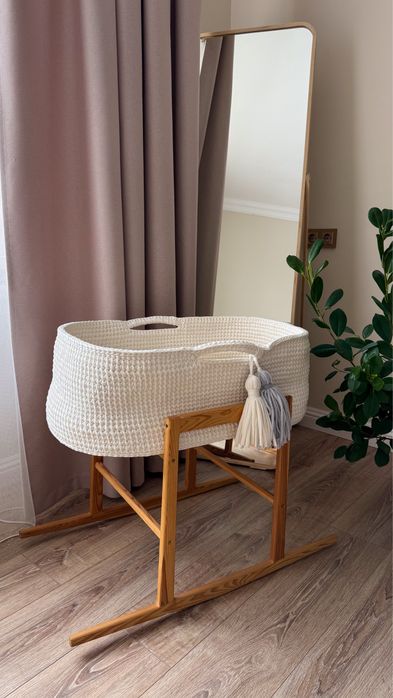 Люлька переноска вʼязана з підставкою гойдалкою + матрас, ковдра, поду