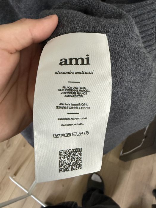 AMI Paris sweter polo szary czarne serce L