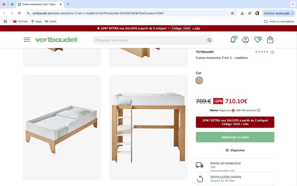 Cama/Beliche com 2 Alturas da Verbaubeut  – Novo