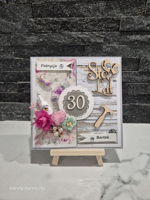 Karta urodzinowa 30, 40, 50, 60 podwójna, kobieca, męska, karta