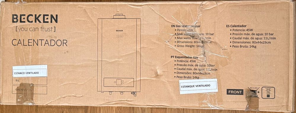 Esquentador Becken (11 L - estanque/ventilado - gás natural)- novo, 3 anos de garantia