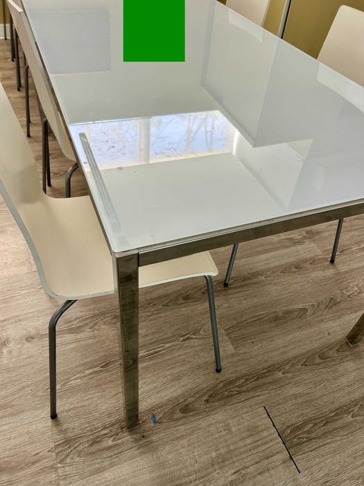 Mesa Escritório/Formação Vidro Branco Lacado + Estrutura Cromada | 180×85×74,5cm