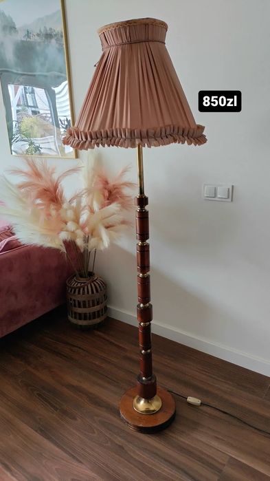 WYSOKA STARA LAMPA PODŁOGOWA  abażur różowa  vintage retro prl stojąca