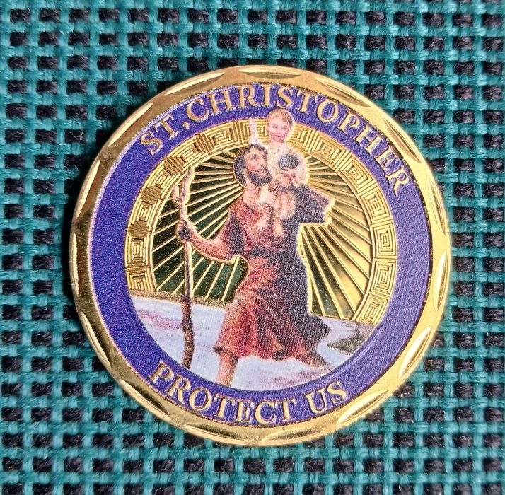 Памятная монета святой Кристофер позолоченая автомобильная икона