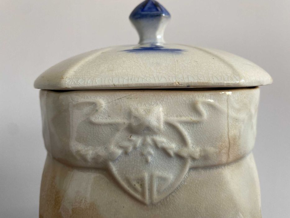 Antyczny Secesyjny Pojemnik Na Ryż Vintage Niebieski/Biały