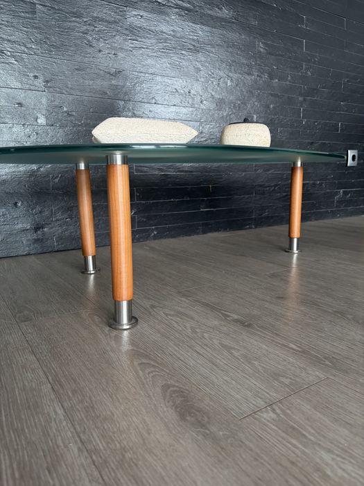Mesa de Centro em Vidro Temperado e Madeira