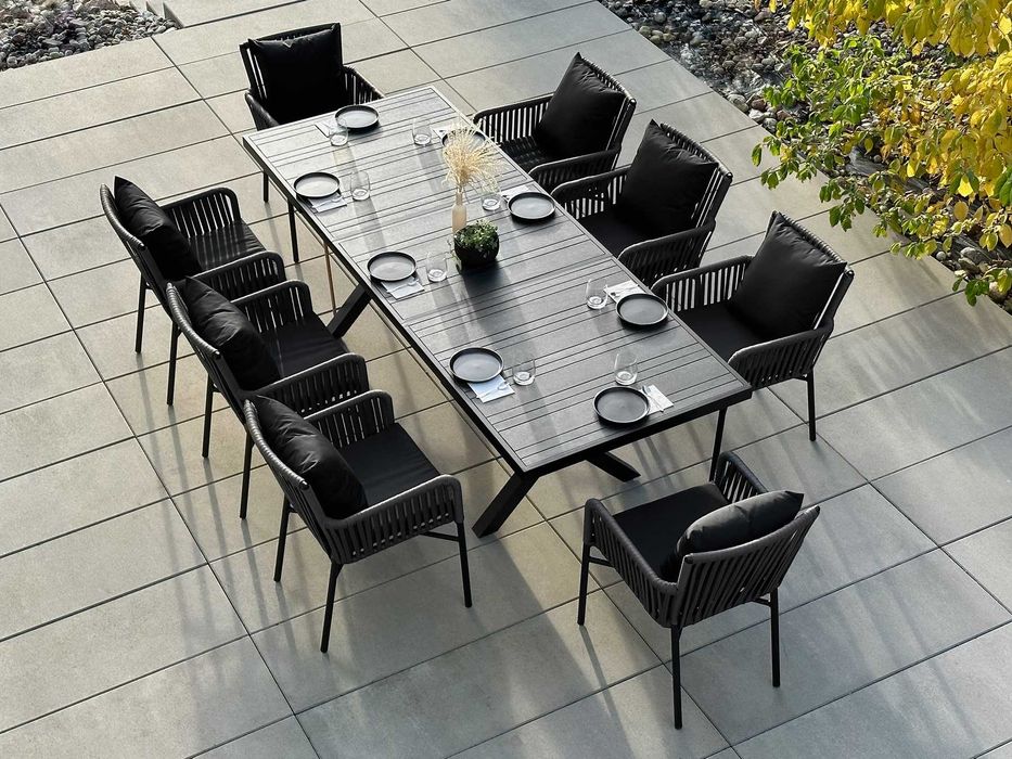 Fotel Krzesło Ogrodowe Sznurek Plecione do Ogrodu Taras Balkon CZARNE