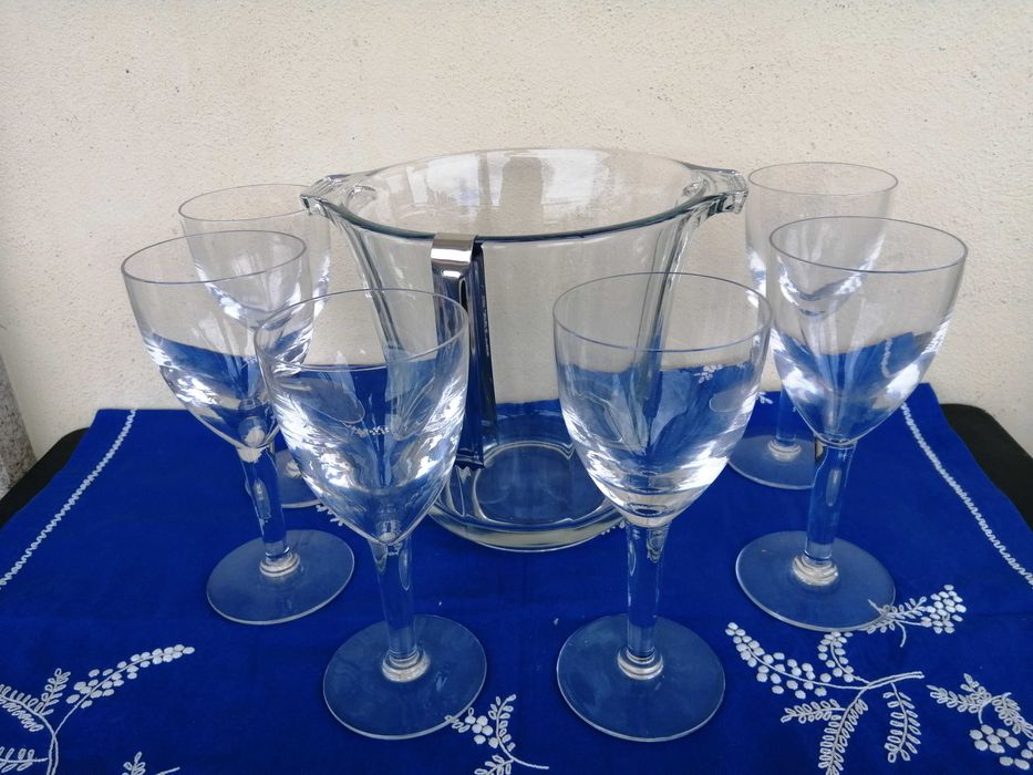 Serviço em cristal com frapé / balde para gelo e 6 copos, novo.64586012532995120