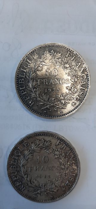 7 moedas 10 e 100 francos franceses em prata 1965 a 1996