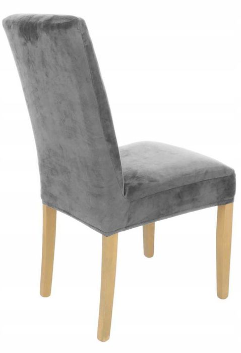 NOWY zestaw 6 pokrowców na krzesła welur szary elastyczny gruby