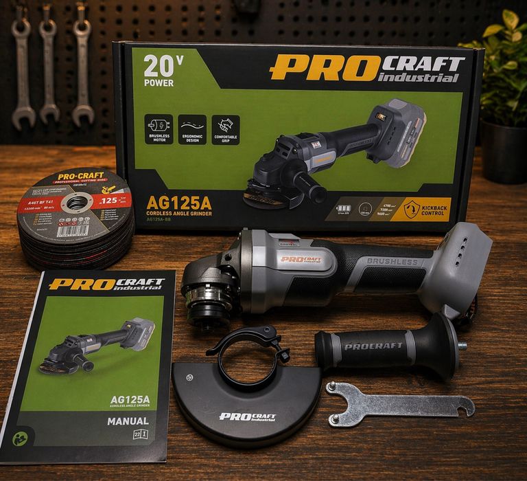 Болгарка акумуляторна Procraft industrial AG125A (без акб та зп) + коло 20 шт