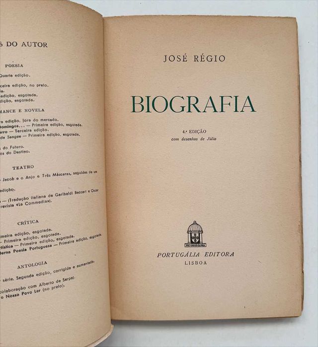 BIOGRAFIA – Sonetos de José Régio. 4ª edição.