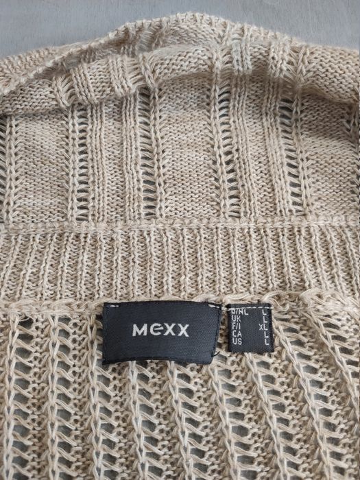 Mexx sweter kardigan pleciony beż dekolt v rozm l